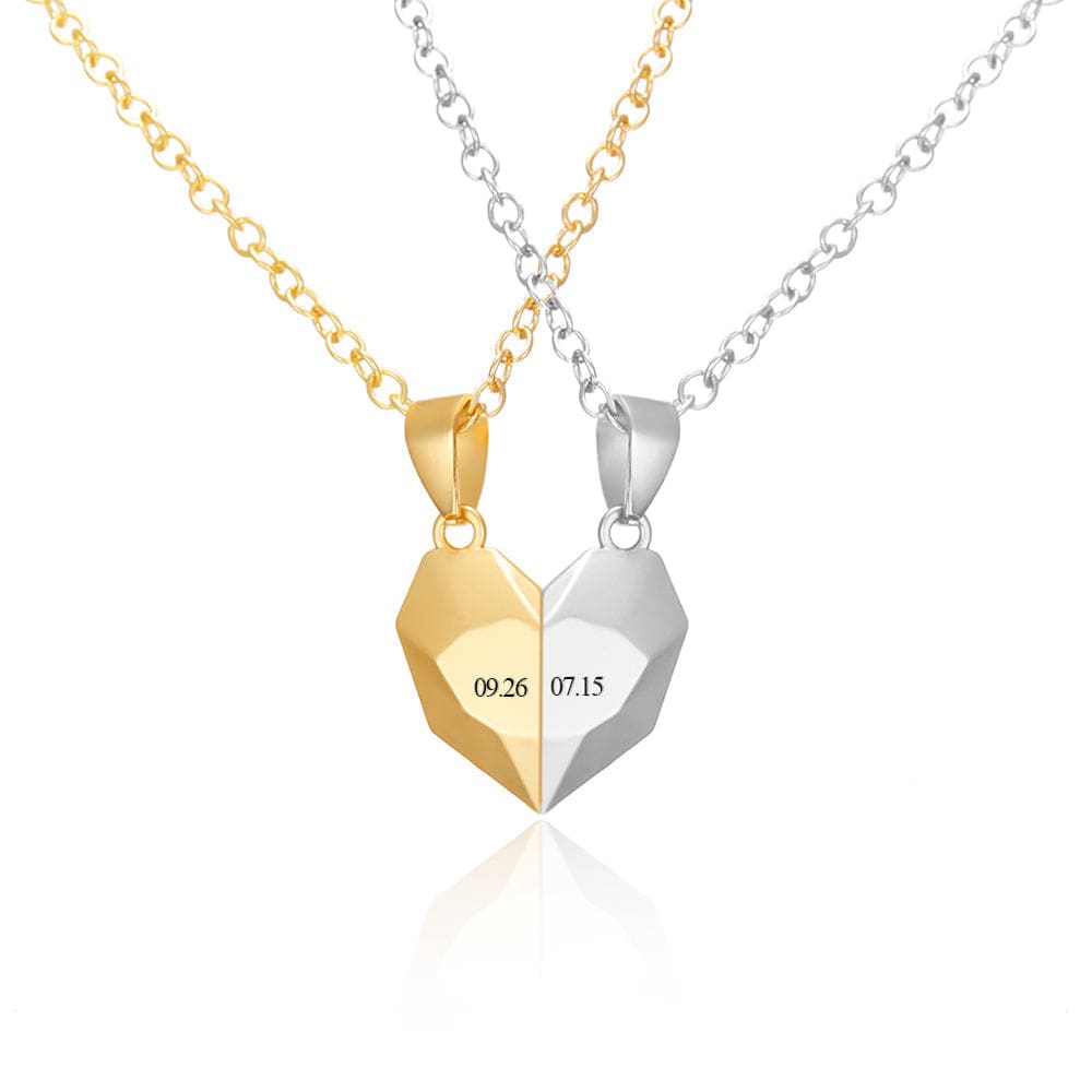 Custom Matching Necklaces For Couples Magnetic Heart Necklace with Date Anniversary Gifts