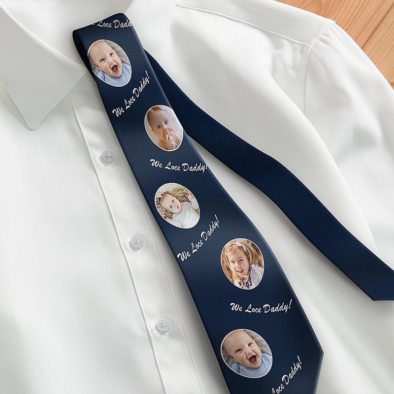 Father’s Day Ties First Fathers Day Gifts Printed Necktie – Dark Blue