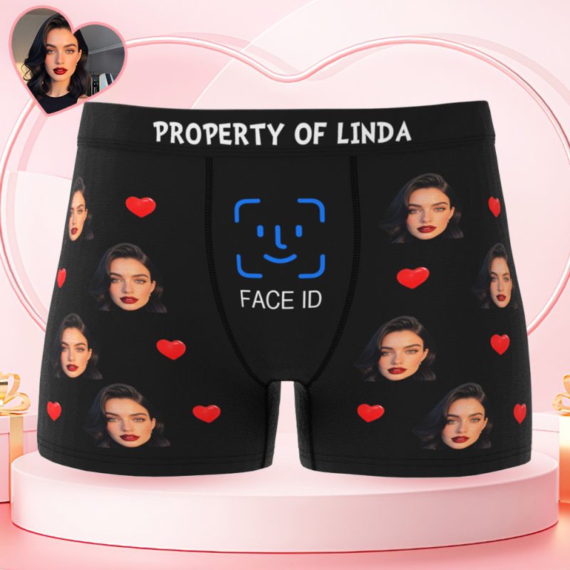 Custom Men’s Boxer Shorts Personalized Face ID Touch ID Property Of Brief Boxer with Name Valentine’s Day GiftUS