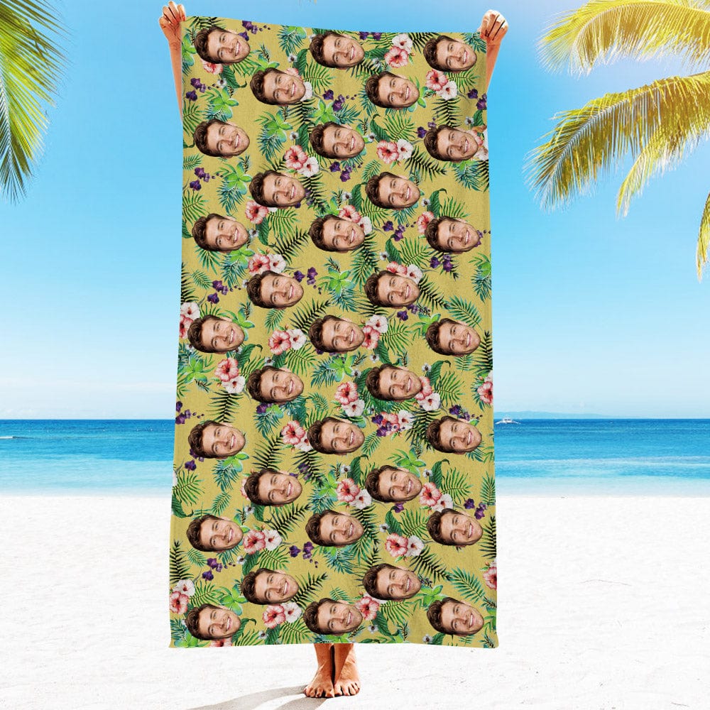 Personalized Beach Towels with Photo Custom Colorful Flowers and Leaves Beach Towel - Image 2