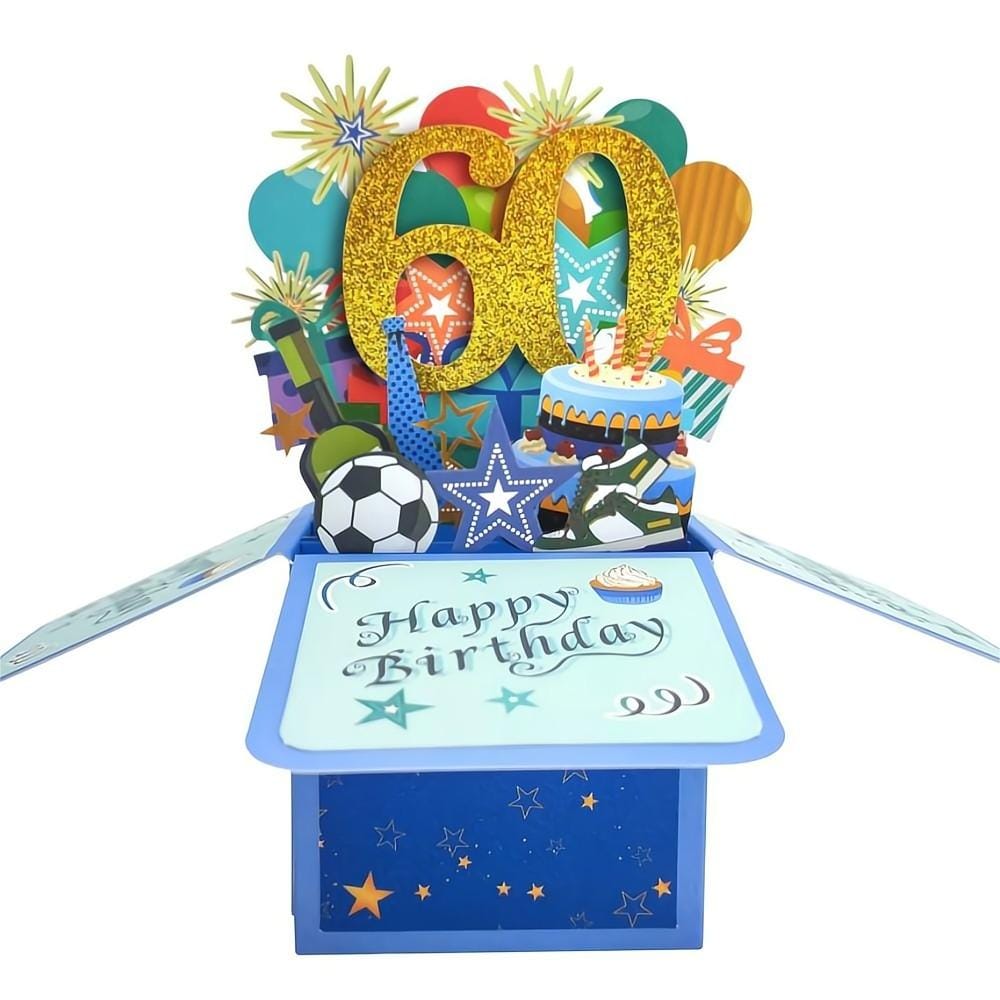 Blue Birthday Pop Up Box Card 60th Birthday 3D Pop Up Greeting Card - Image 2