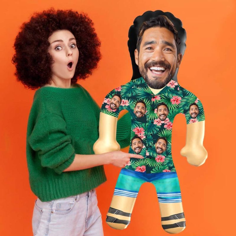 Personalized Blow Up Dolls Hawaiian Shirt Red Flowers Funny Inflatable Man Printed Face for Party Favors