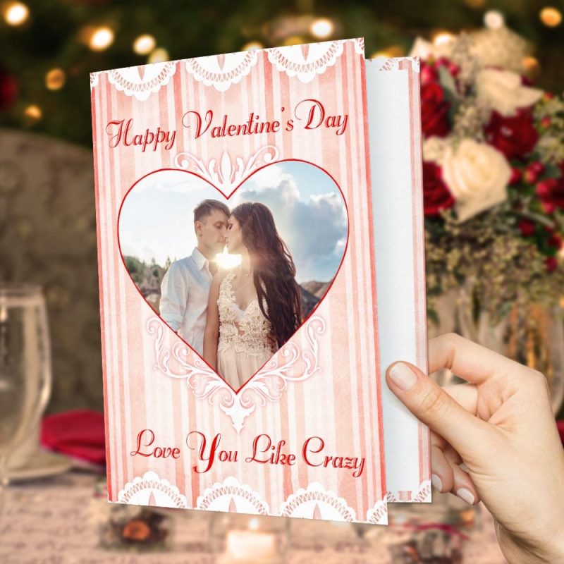Custom Valentine’s Day Card Vintage Heart Photo Greeting Card Gifts For Girlfriend Boyfriend
