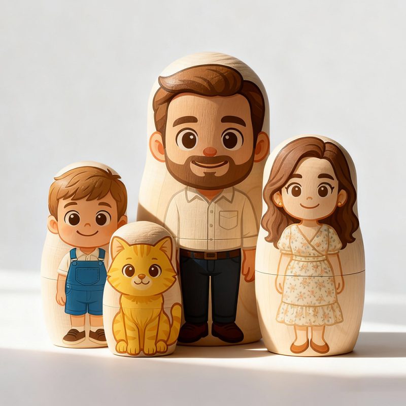 Personalized Portrait Nesting Doll with Text Custom Photo Family Portrait Cartoon Style Gift Photo Christmas Gift – soufeeluk