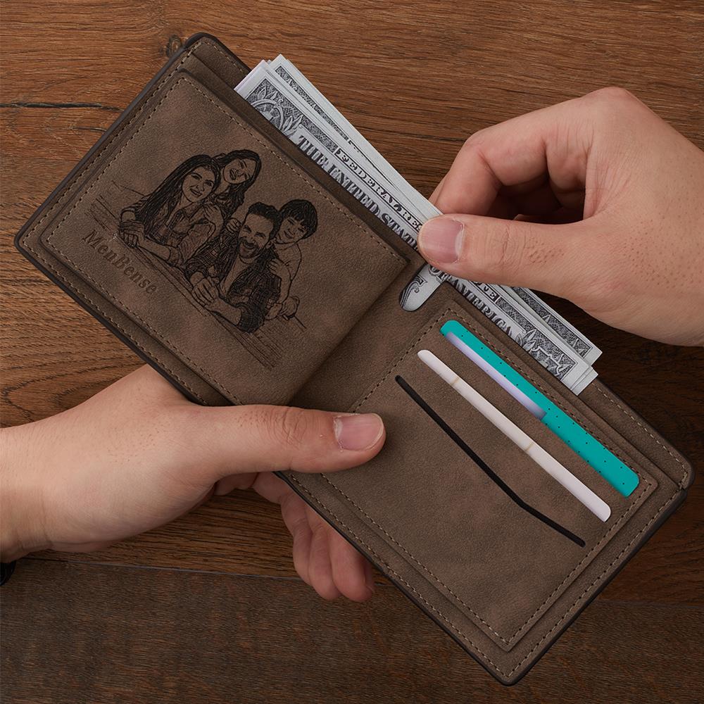 Men's Custom Photo Engraved Wallet Short Wallet Coffee - Image 4