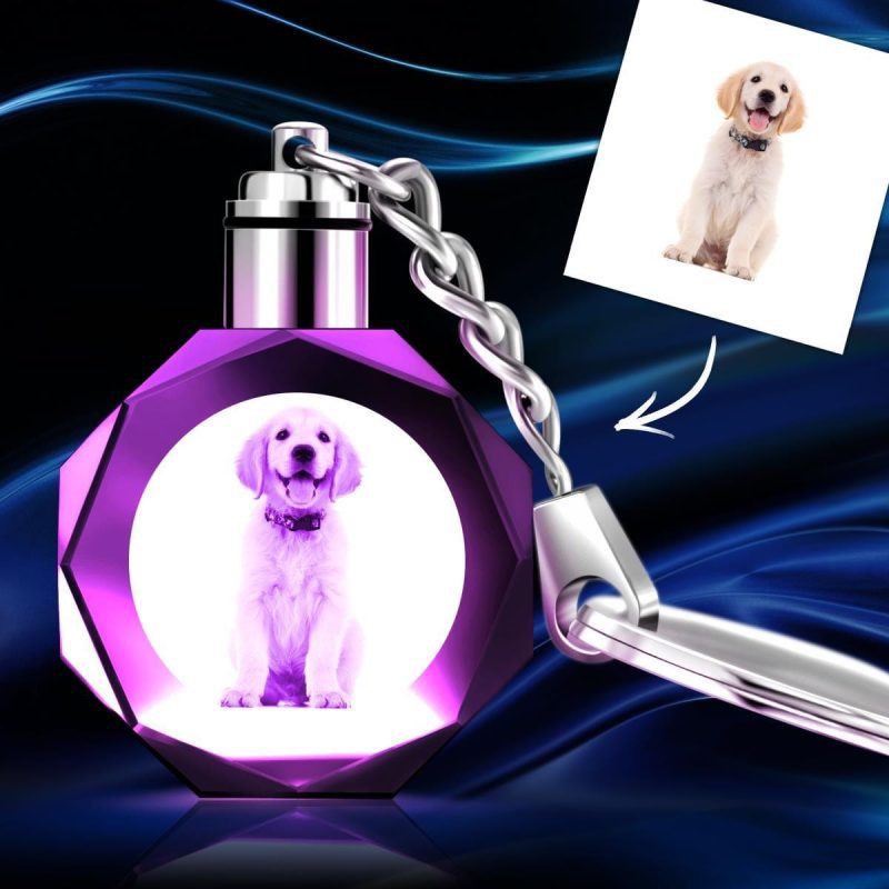 Dog Memorial Gift Photo Crystal Keychain  – Octagon