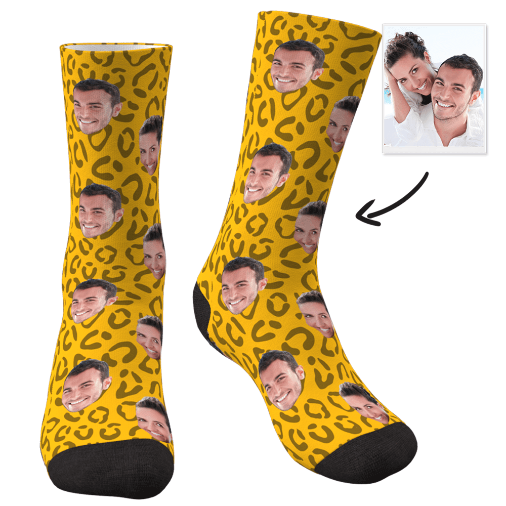 Custom Photo Socks Best Couple Leopard Print Two Faces Mash Socks
