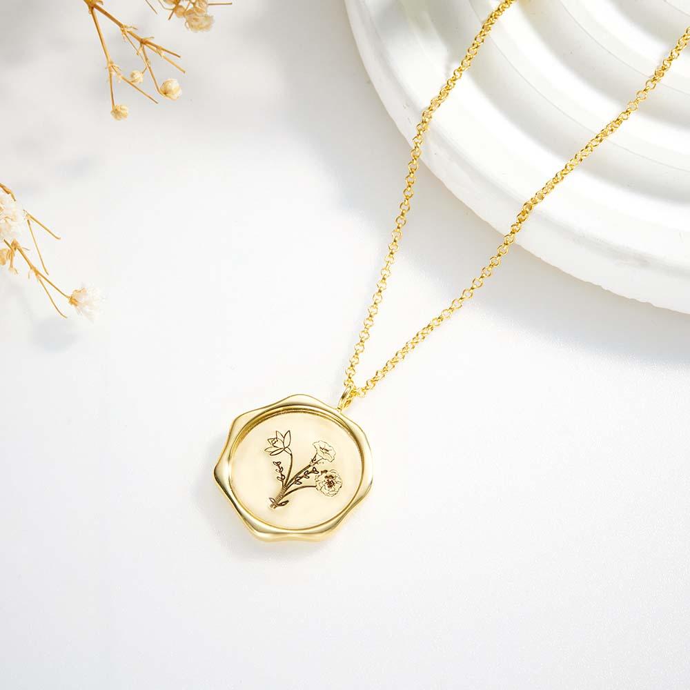 Custom Text Necklace with 3 Birth Flower Personalized Bouquet Flower Necklace Gift for Mom - Image 2