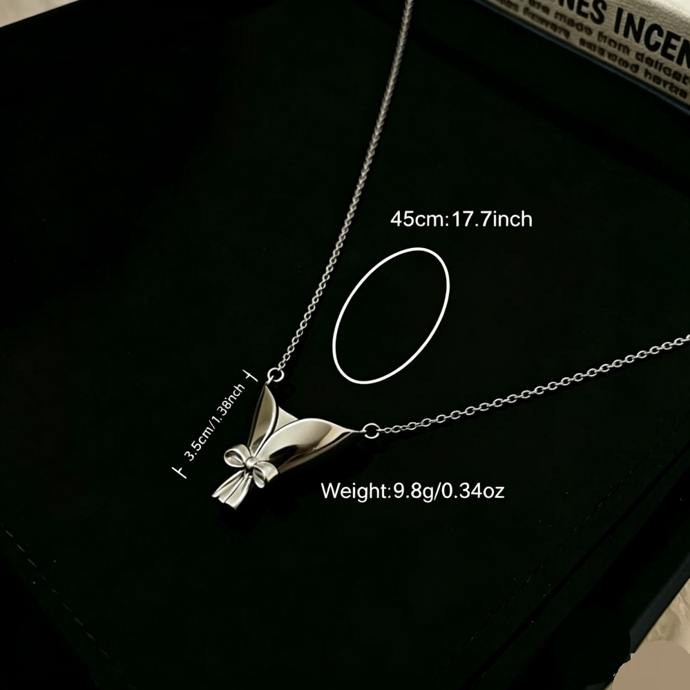 Mini Bouquet Bow Pendant Necklace, Dainty Flower Wrapping Clavicle Chain for Women (No flowers) - Image 3
