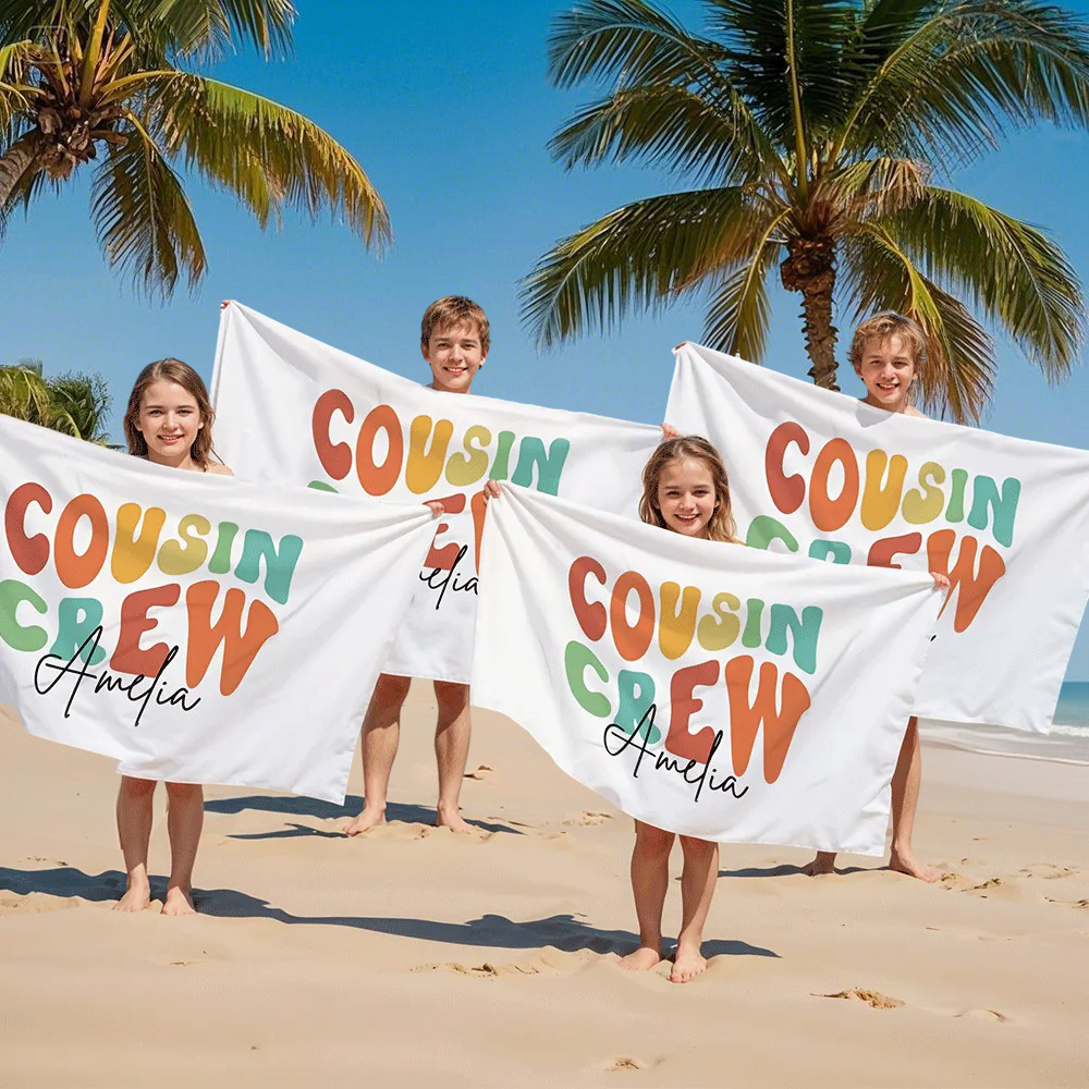 Personalized Name Cousin Crew Beach Towel, Perfect for Family Outings - Image 2