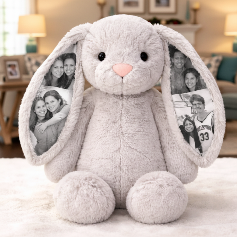 Custom Photo Bunny Plush – Personalized Hidden Ear Picture Bunny Gift for Couples  Anniversary Mother’s Day GiftsUS