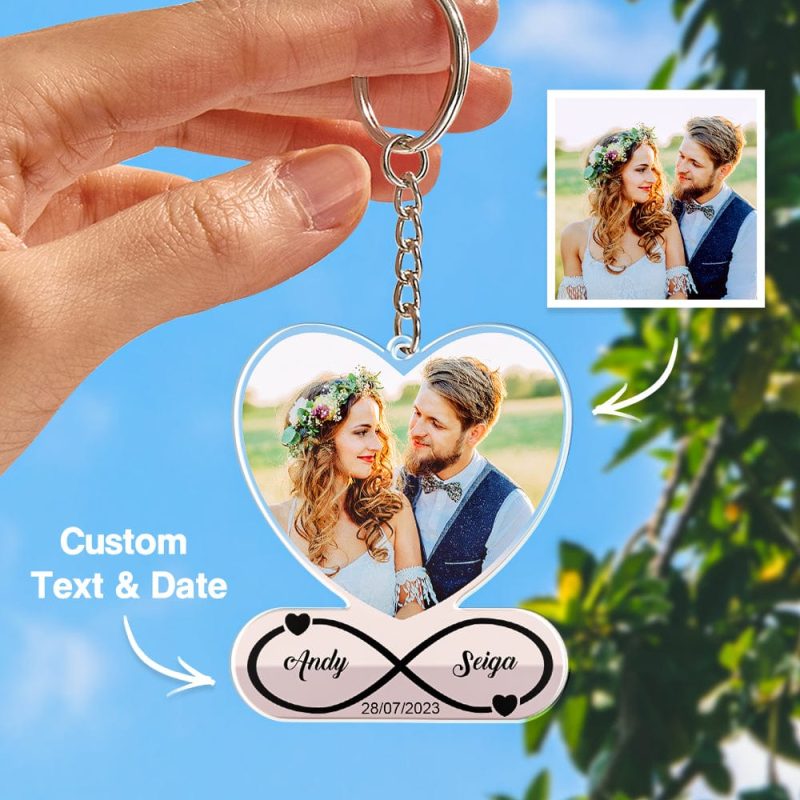 Custom Photo Keychain With Date Gifts for Couple