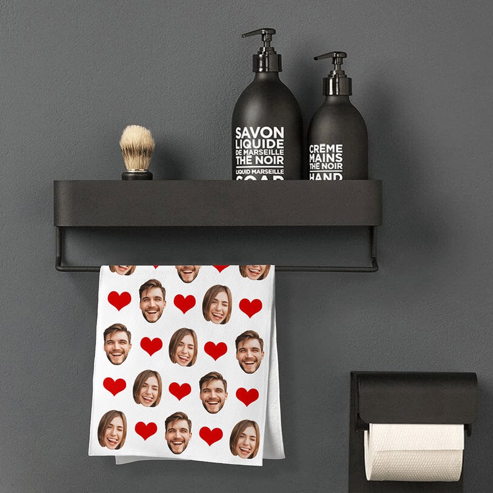 Custom Face Towel Personalised Towel Gifts for Her White With Heart