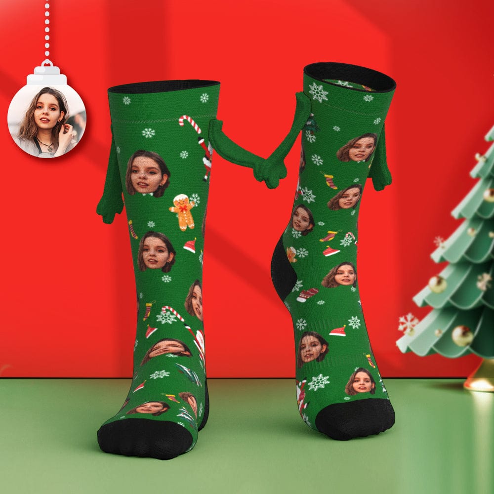 Custom Face Socks Funny Doll Mid Tube Socks Magnetic Holding Hands Socks Christmas Gifts - Image 2