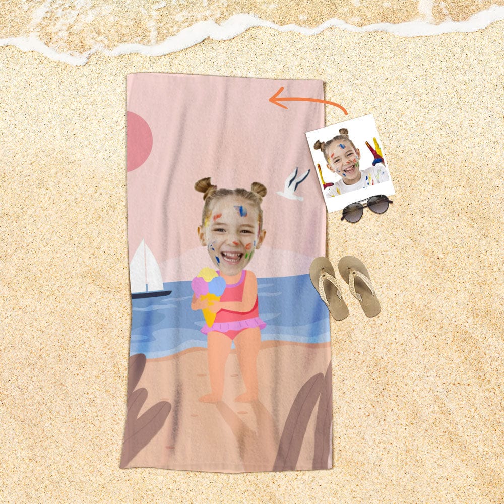 Custom Face Beach Towel Personalized Ice Cream Girl Beach Towel Funny Gift for Summer - Image 2