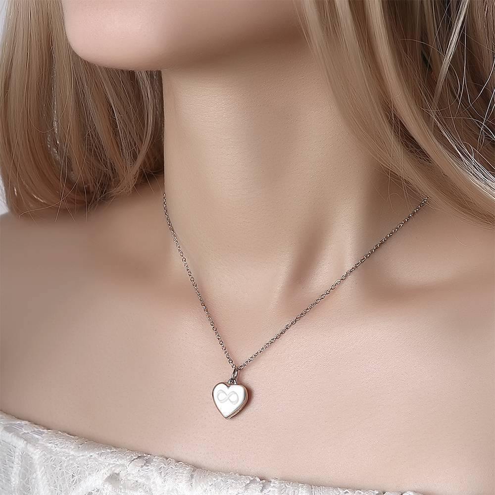 Heart Photo Locket Necklace With Engraving Name Gifts for Girlfriend Silver Inifinity - Image 2