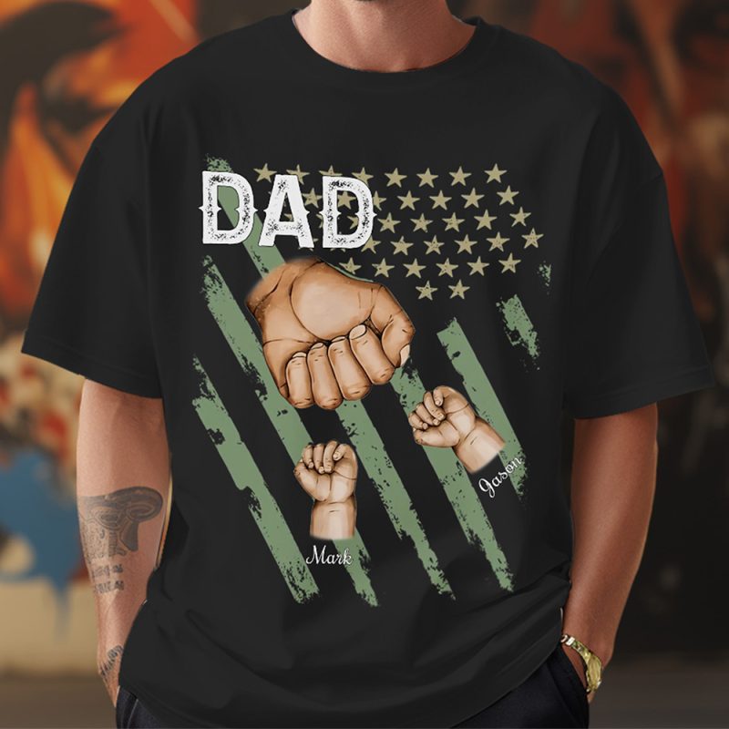 Personalized Dad Fist Bump Shirt, Custom Dad And Kids Names, Father’s Day Gift