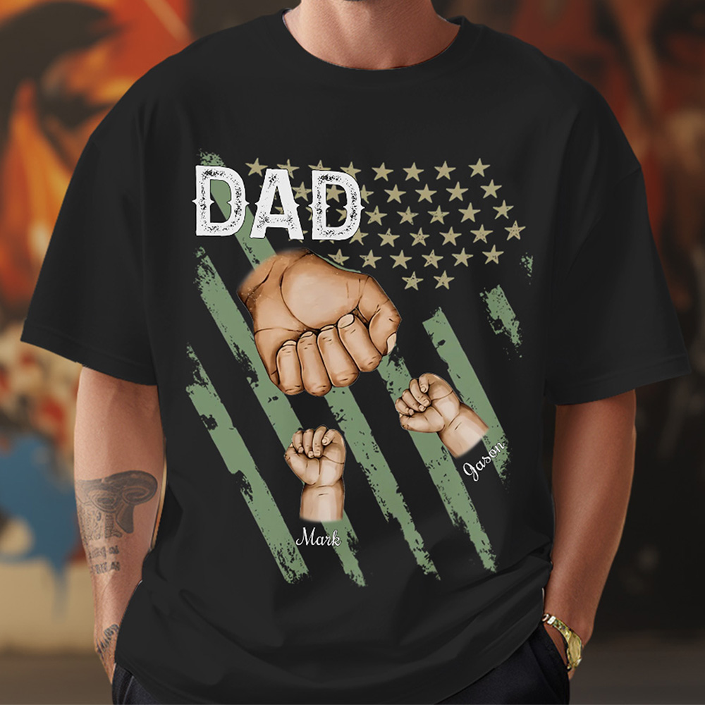 Personalized Dad Fist Bump Shirt, Custom Dad And Kids Names, Father's Day Gift
