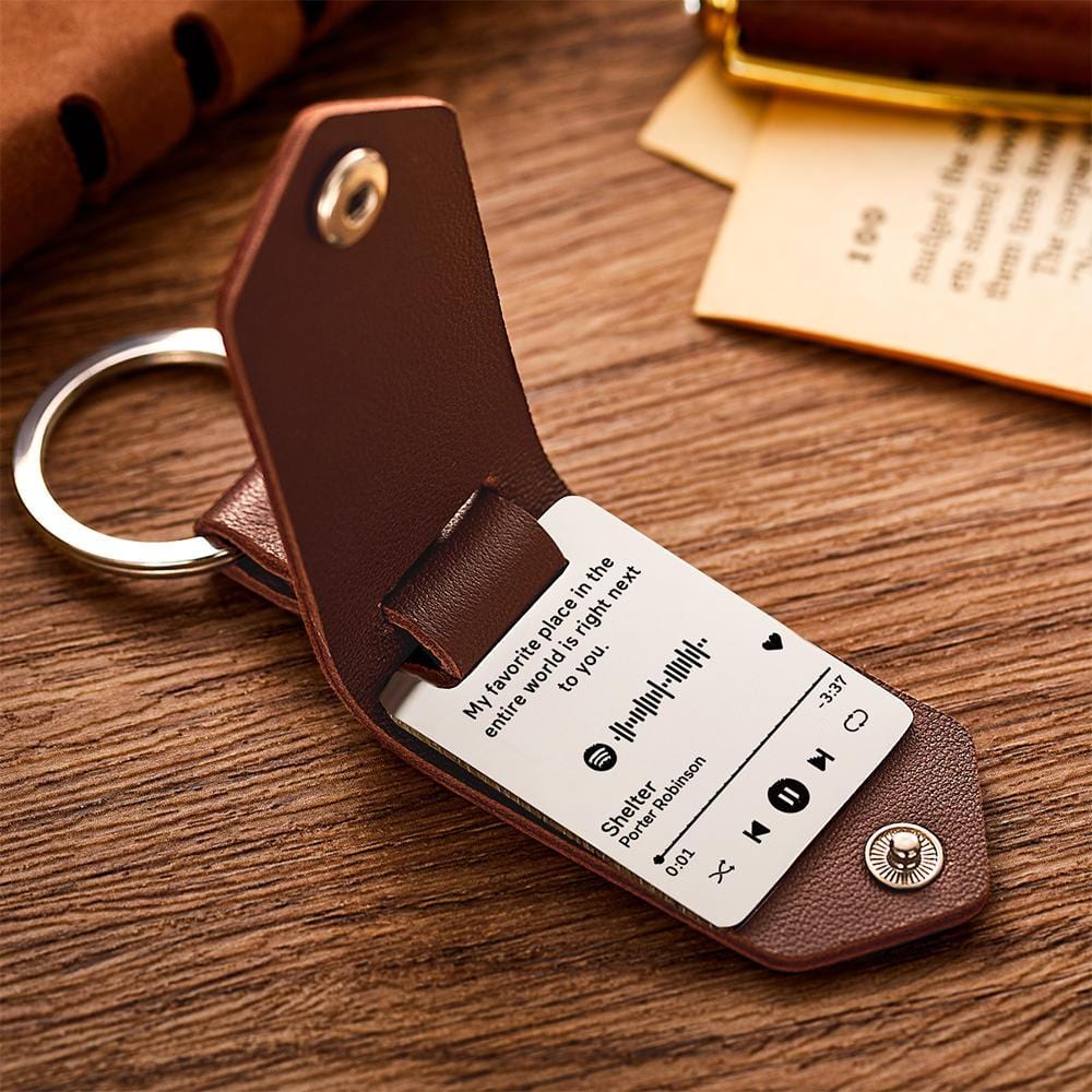 Spotify Song Keychain Engraved Keychains Leather Gifts for Him - Image 2