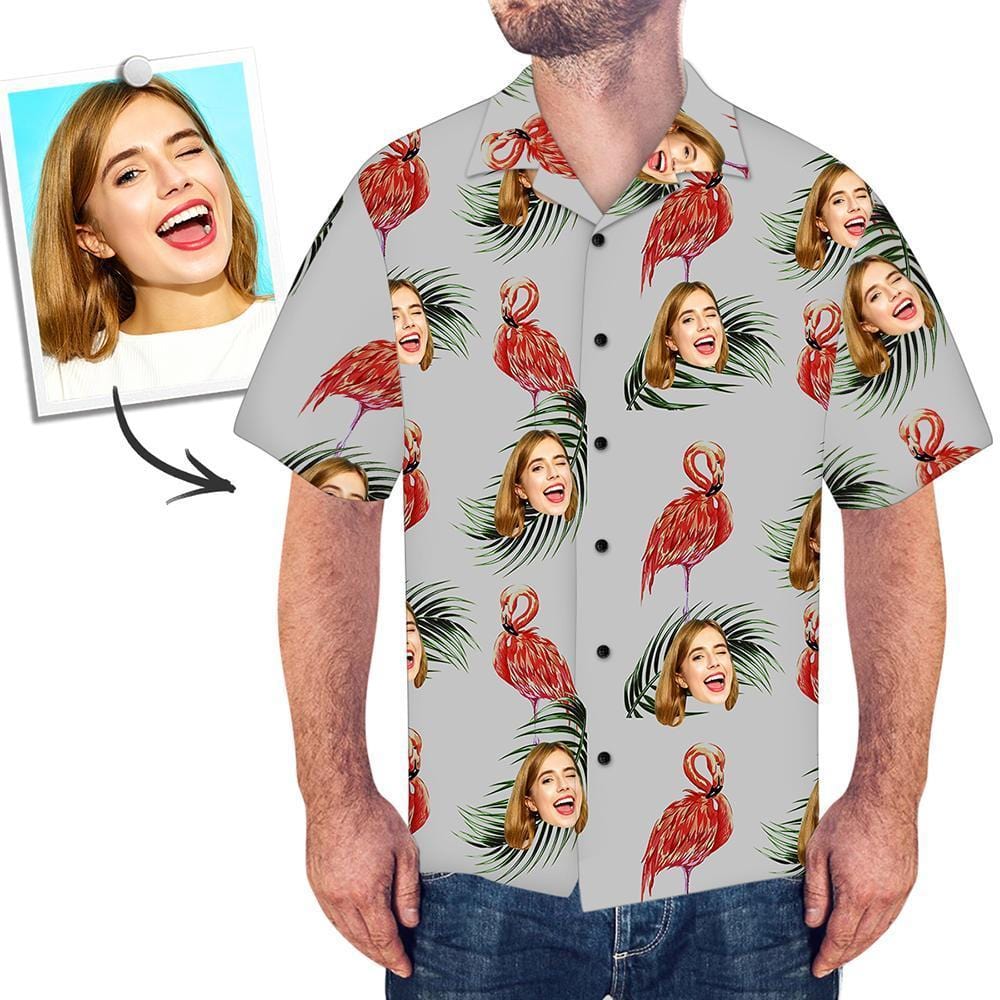 Face Hawaiian Shirt Gift For Boyfriend - Red Flamingo