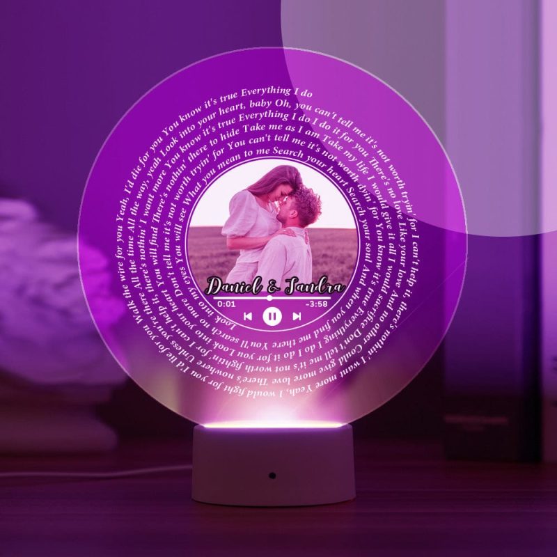 Custom Photo Night Light Vinyl Record Shape Night Light  Lyrics Night Light Gift For Anniversary-Seven Colors
