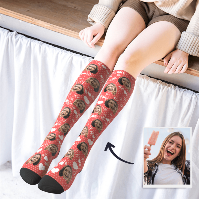 Custom Photo Knee High Socks I Love You
