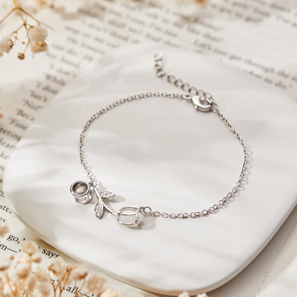 Tulip Photo Projection Bracelet Personalized Picture Flower Bracelet Minimalist Pet Memorial Jewelry Mother's Day Gift - Image 3