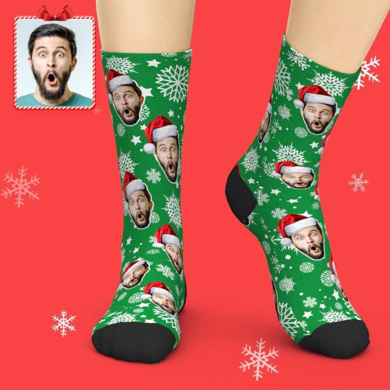 Custom Face Socks Add Pictures Christmas Socks with Santa Hat