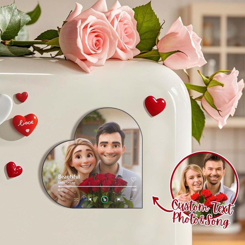 Custom Music Fridge Magnet Personalized Photo Cartoon Style Heart Frame Song Fridge Magnet That Can Play Songs Anniversary Gifts Birthday Gift for Couple