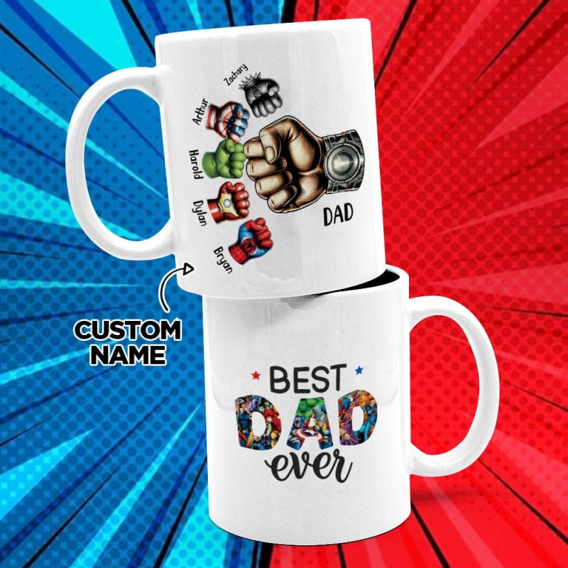 Father’s Day Gifts Custom Names Personalized Hero Fists Printed Mug Best Dad Ever