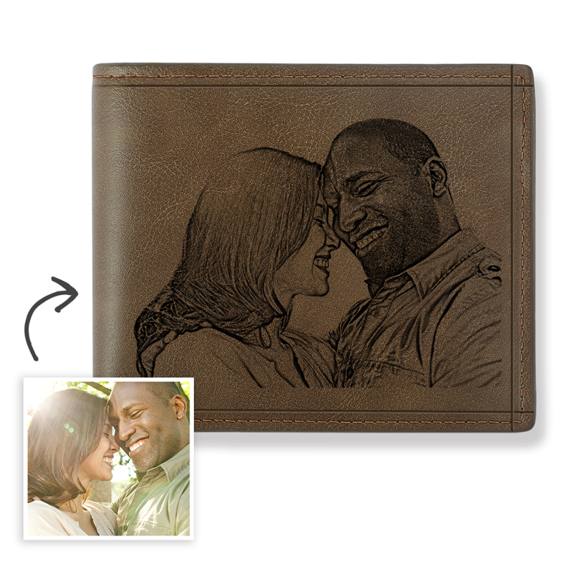 Men’s Custom Photo Engraved Wallet Brown Leather