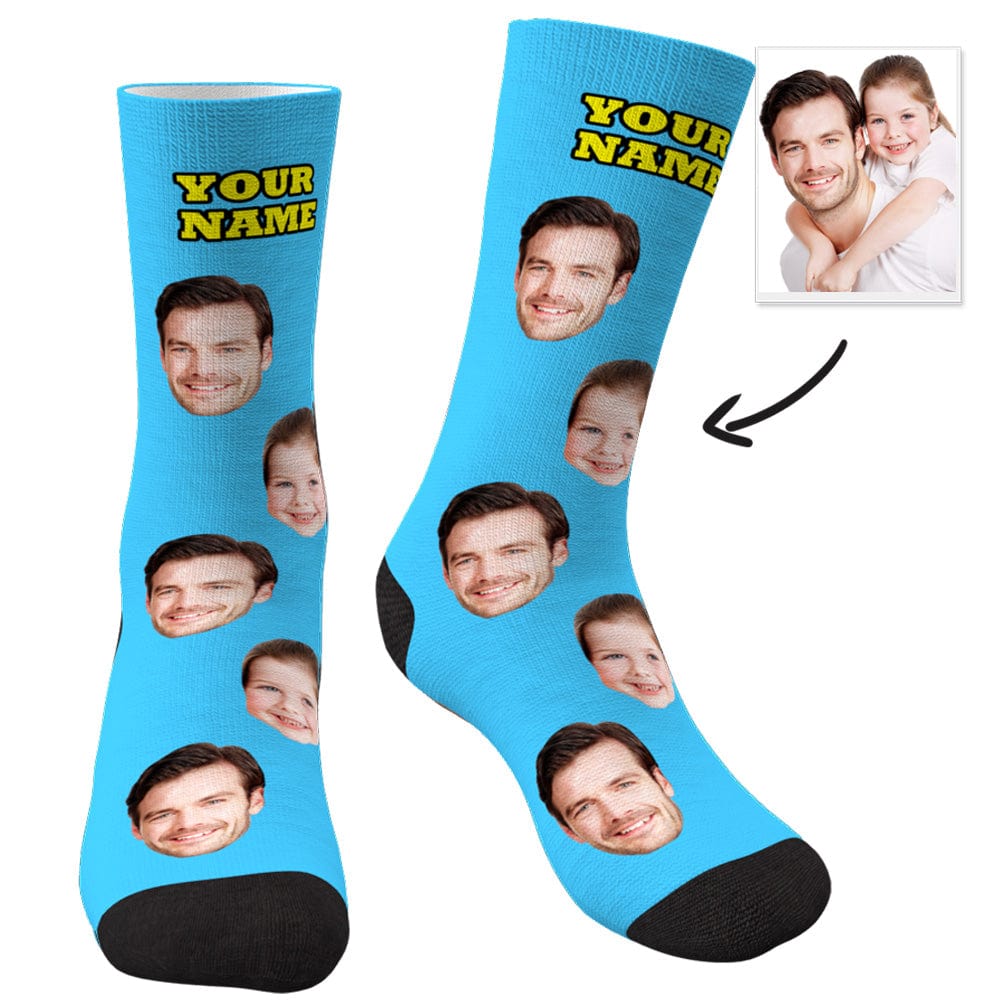 Custom Face Socks With Your Text 3D Preview Colorful Socks Father's Day Gifts