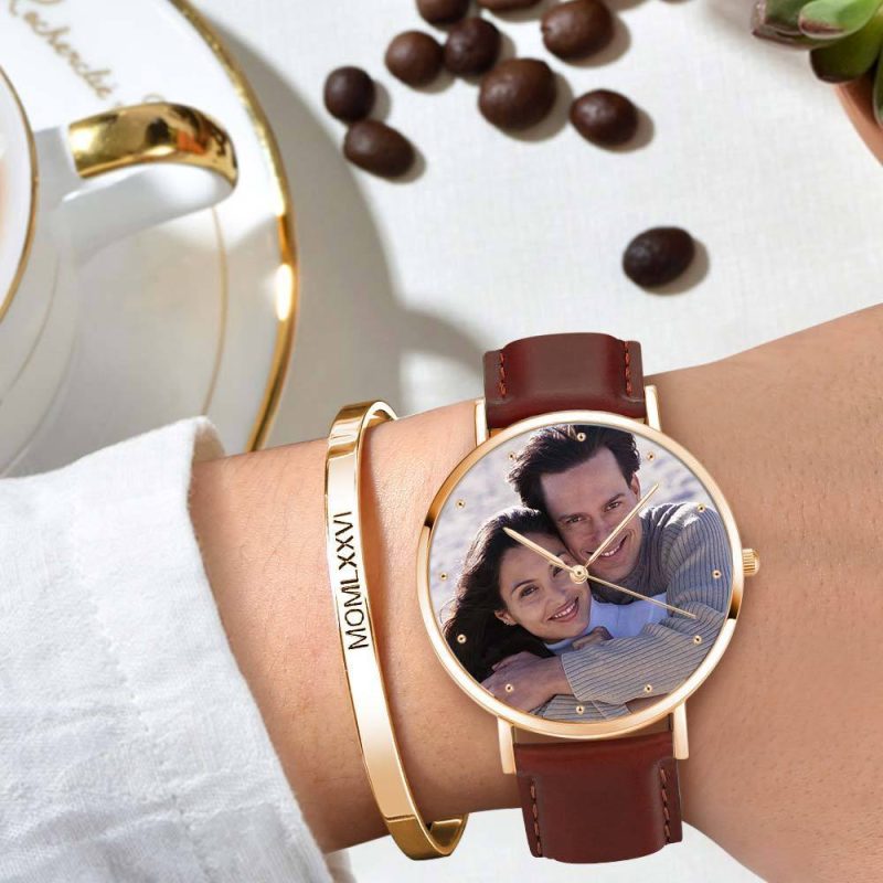 Wedding Anniversary Gift Photo Watch – Leather Strap 40mm