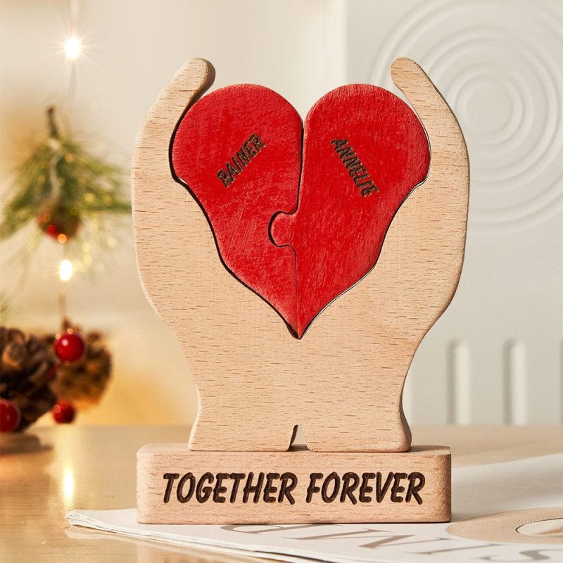Valentine’s Day Gifts Custom Names Wooden Heart Family Puzzle Home Decor