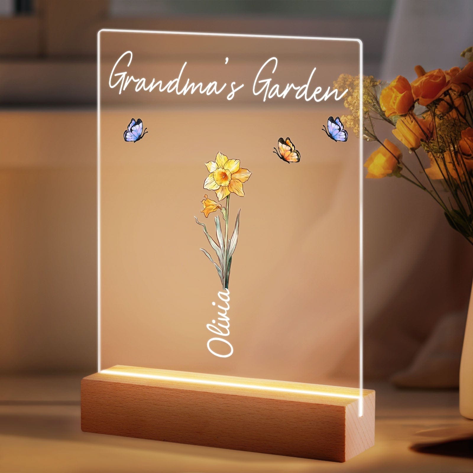 Personalized Grandma's Garden Night Light Birth Month Flower Gift for Her - Image 2