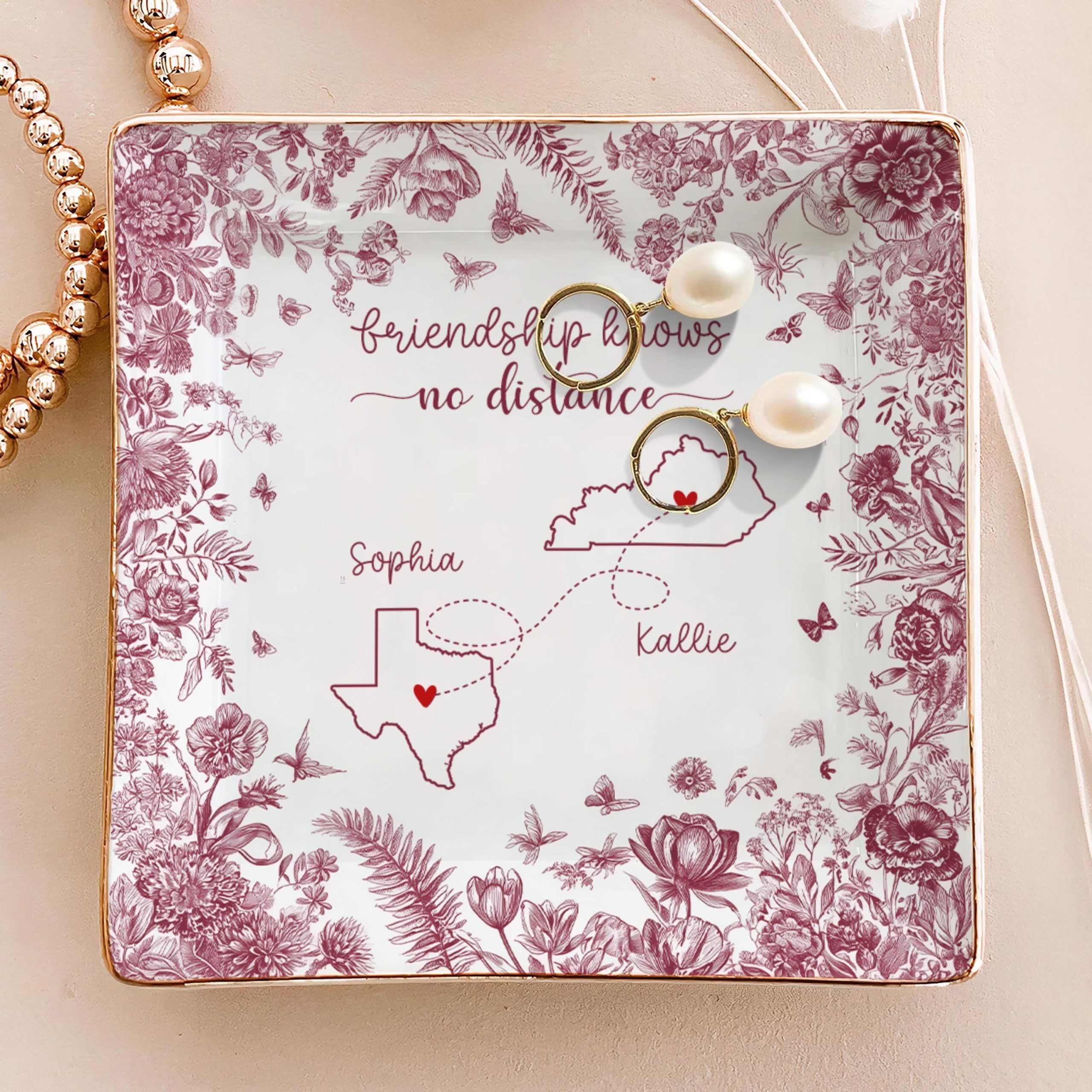 Custom Long Distance Friendship Gift, Personalized Best Friends Jewelry Dish Gifts For Best Friend Long Distance Gifts Sister Gift, BFF Gift - Image 2
