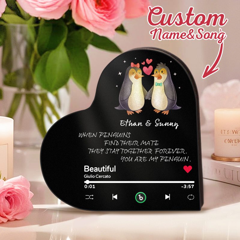 Personalized Heart-Shaped Music Fridge Magnet You Are My Penguin Gift for Couples