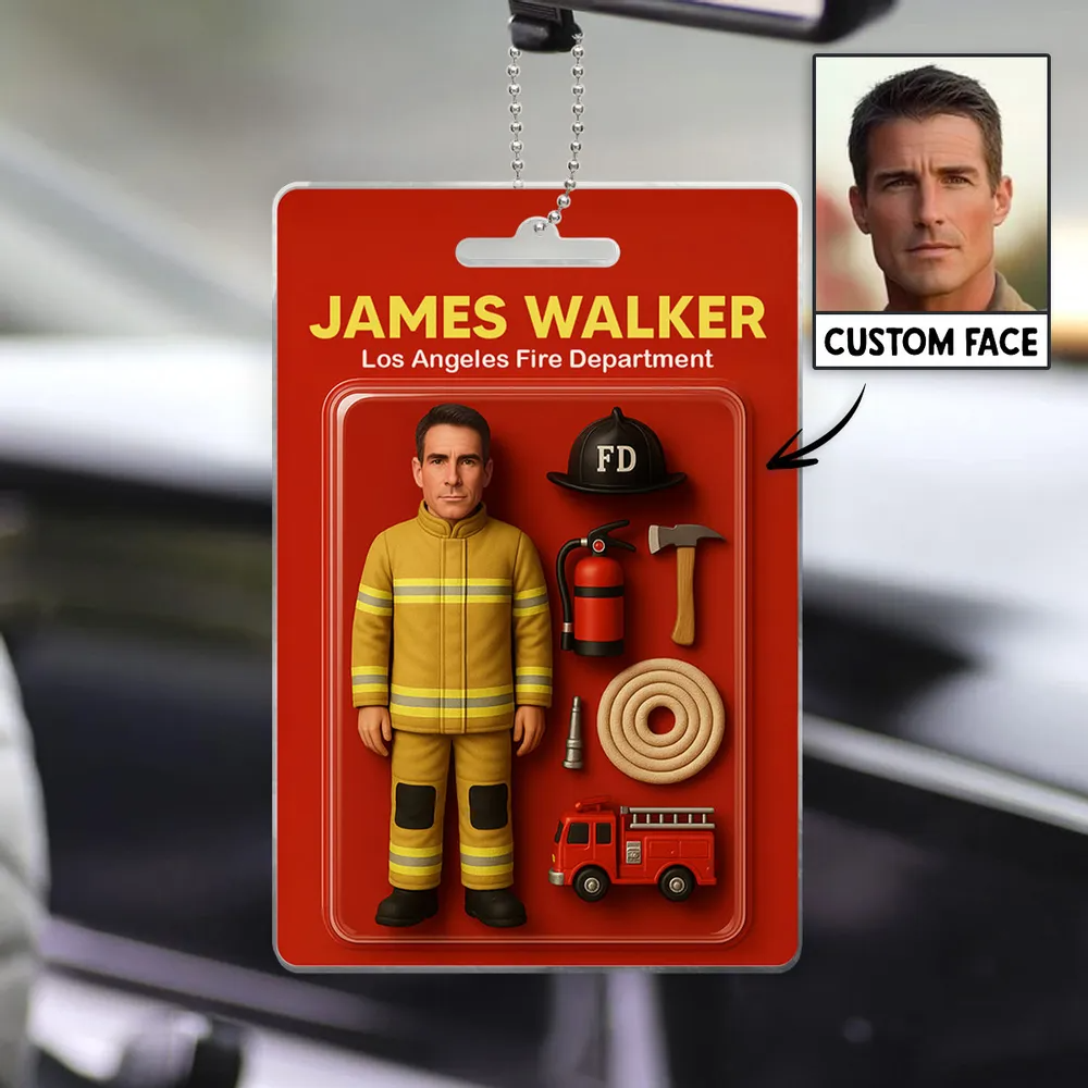 Fully Body Customizable 3D Effect Action Figure Pack Packaging Toy Box Style Art Gift Personalized Acrylic Car Hanger Gift for Fireman - Image 2