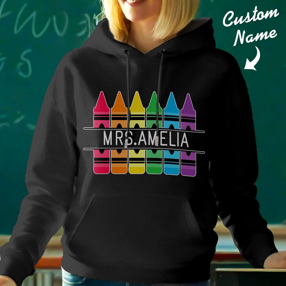 Personalized Crayon Hooded Sweatshirt Teacher Custom Name Hooded Sweatshirt Back to School Gifts - Image 2