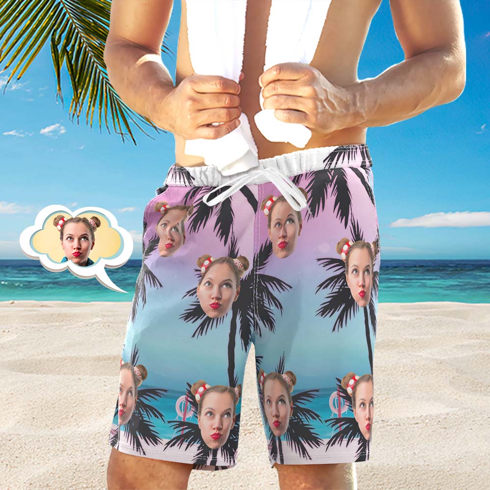 Men's Custom Face Beach Trunks All Over Print Photo Shorts Palm