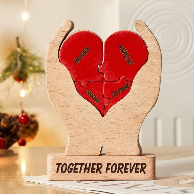 Custom Names Wooden Heart Family Puzzle Home Decor Christmas Gifts