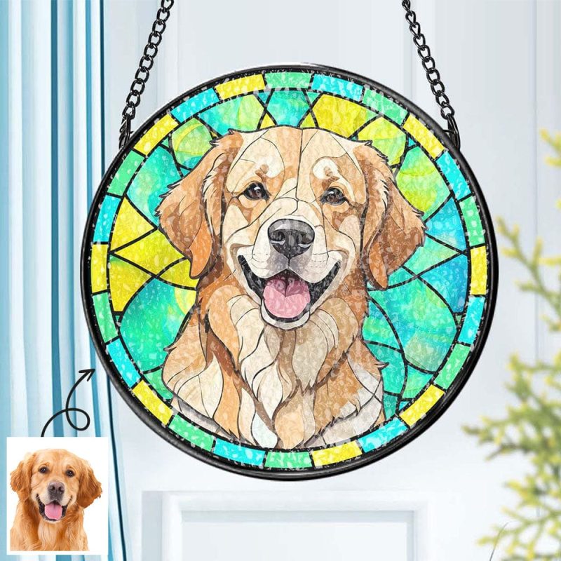 Custom Pet Stained Glass Suncatcher Pet Portrait Ornament Remembrance Gifts for Pet Lovers