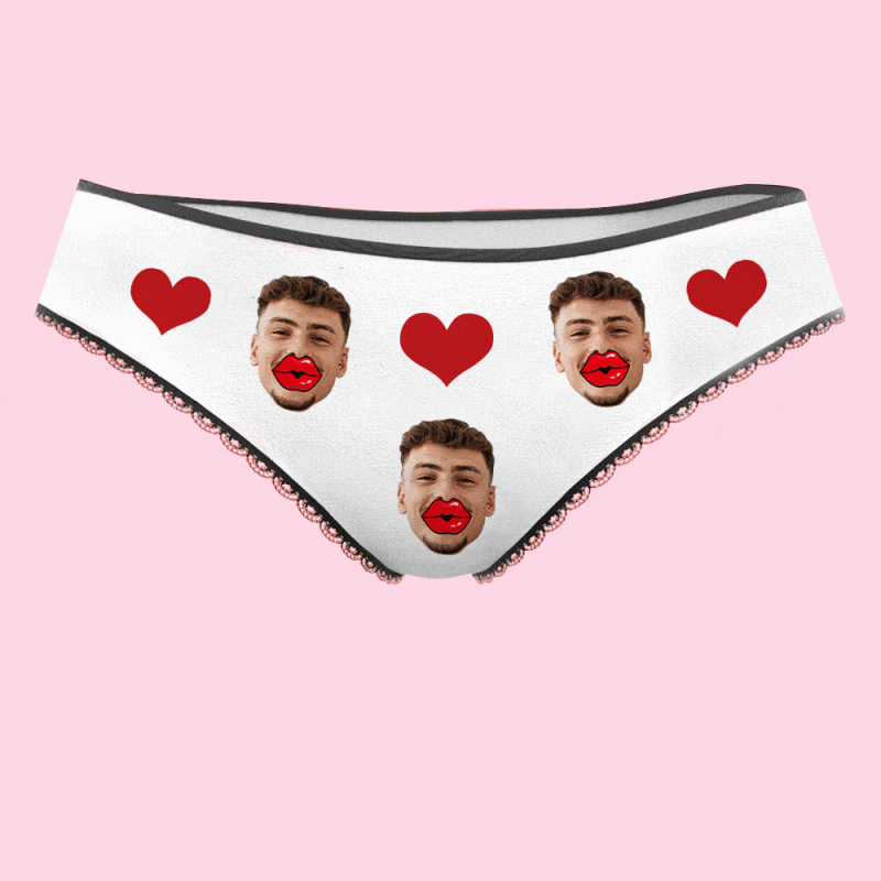 Custom Face Underwear Personalized Red Lips and Heart Underwear Valentine’s Day Gift