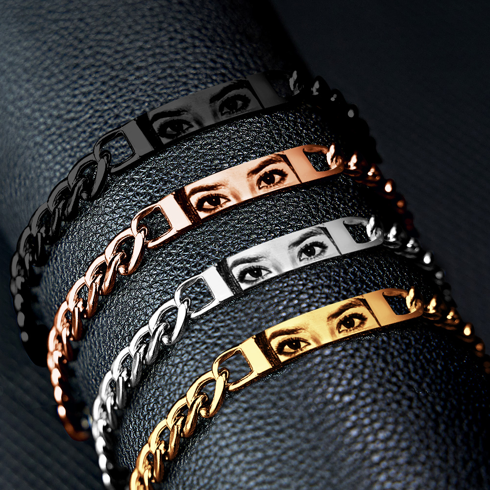 Personalized Eye Photo Bracelet for Couples - Custom Laser Engraved Stainless Steel Keepsake, Anniversary GiftUS - Image 2