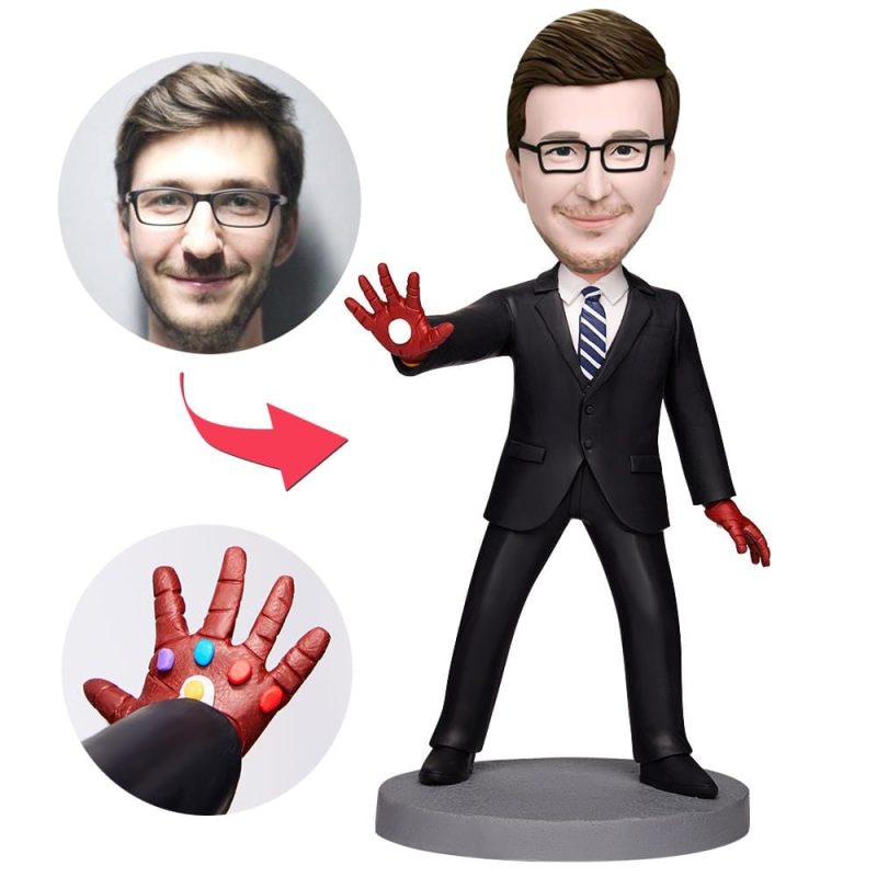 Personalized Iron Man In Business Suit Bobblehead With Engraved Text