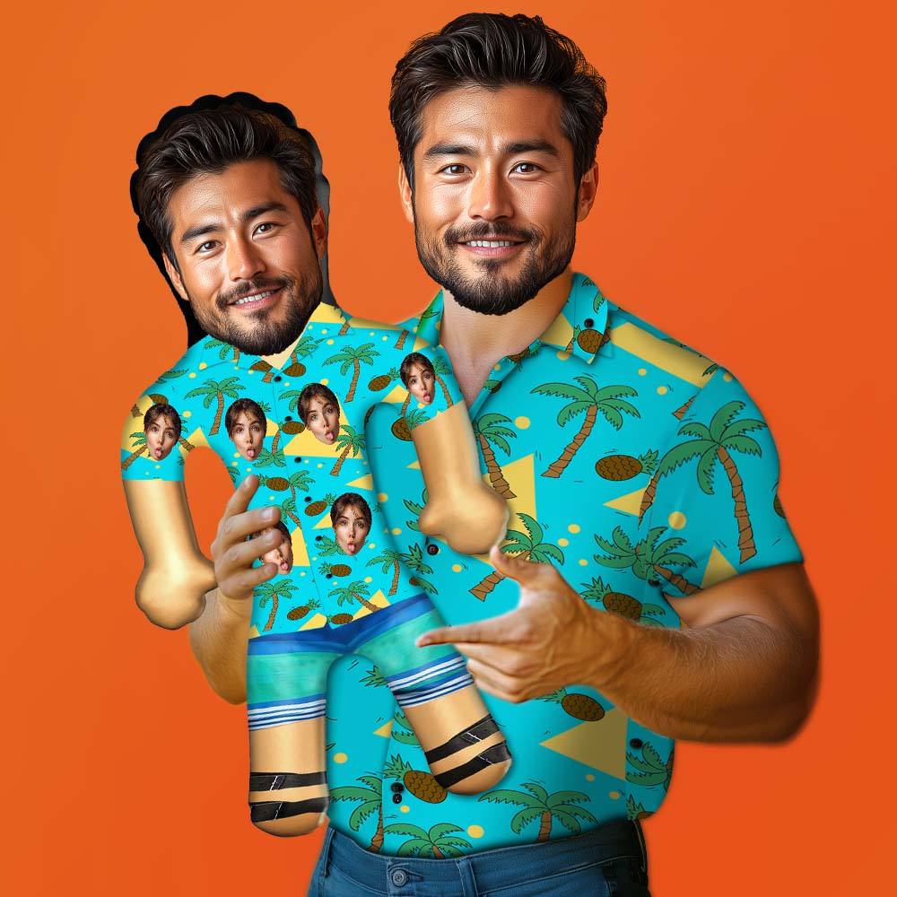 Personalized Blow Up Dolls Hawaiian Shirt Coconut Tree and Pineapple Funny Inflatable Man Printed Face for Party Favors - Image 2