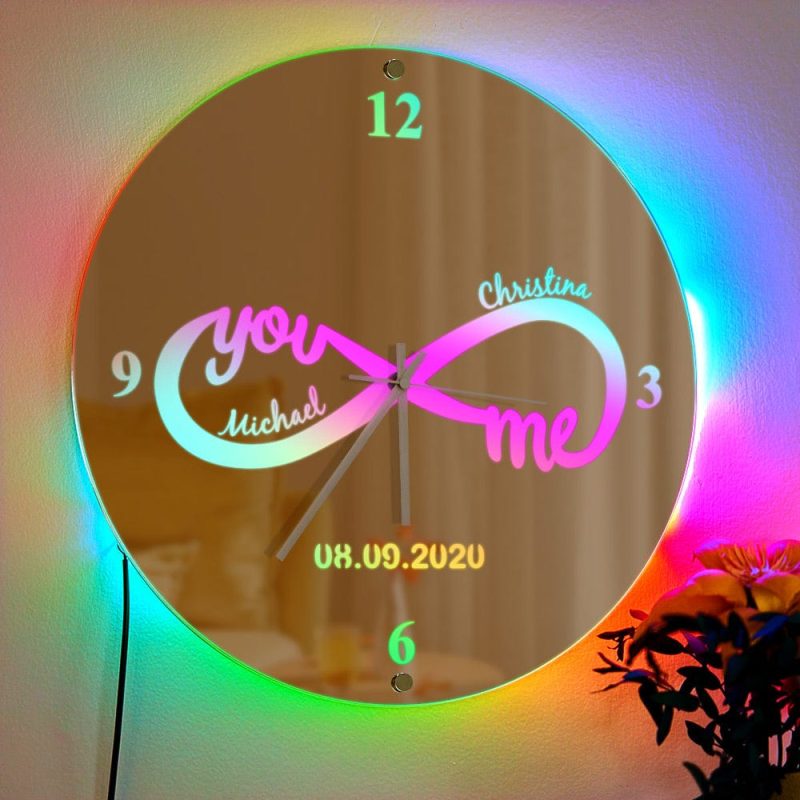 Custom Infinity Name Clock You & Me Personalized Date Mirror Light Wall Decor