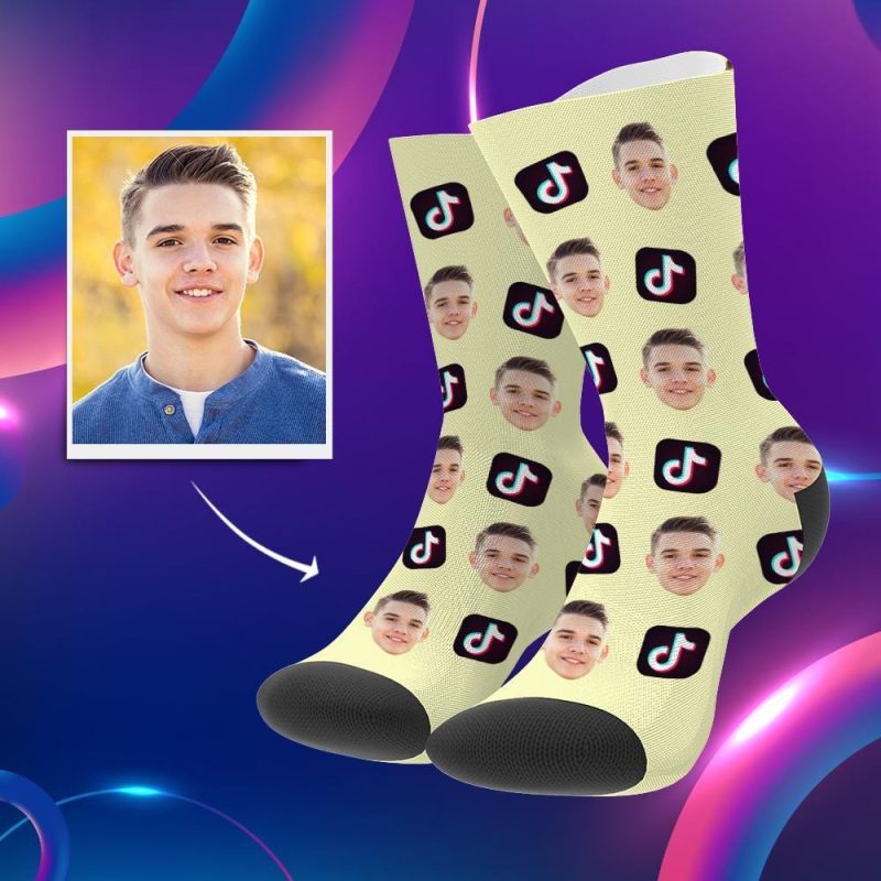 Tiktok Socks Personalized Face Socks Gifts For Boyfriend Yellow TikTok Christmas Gift