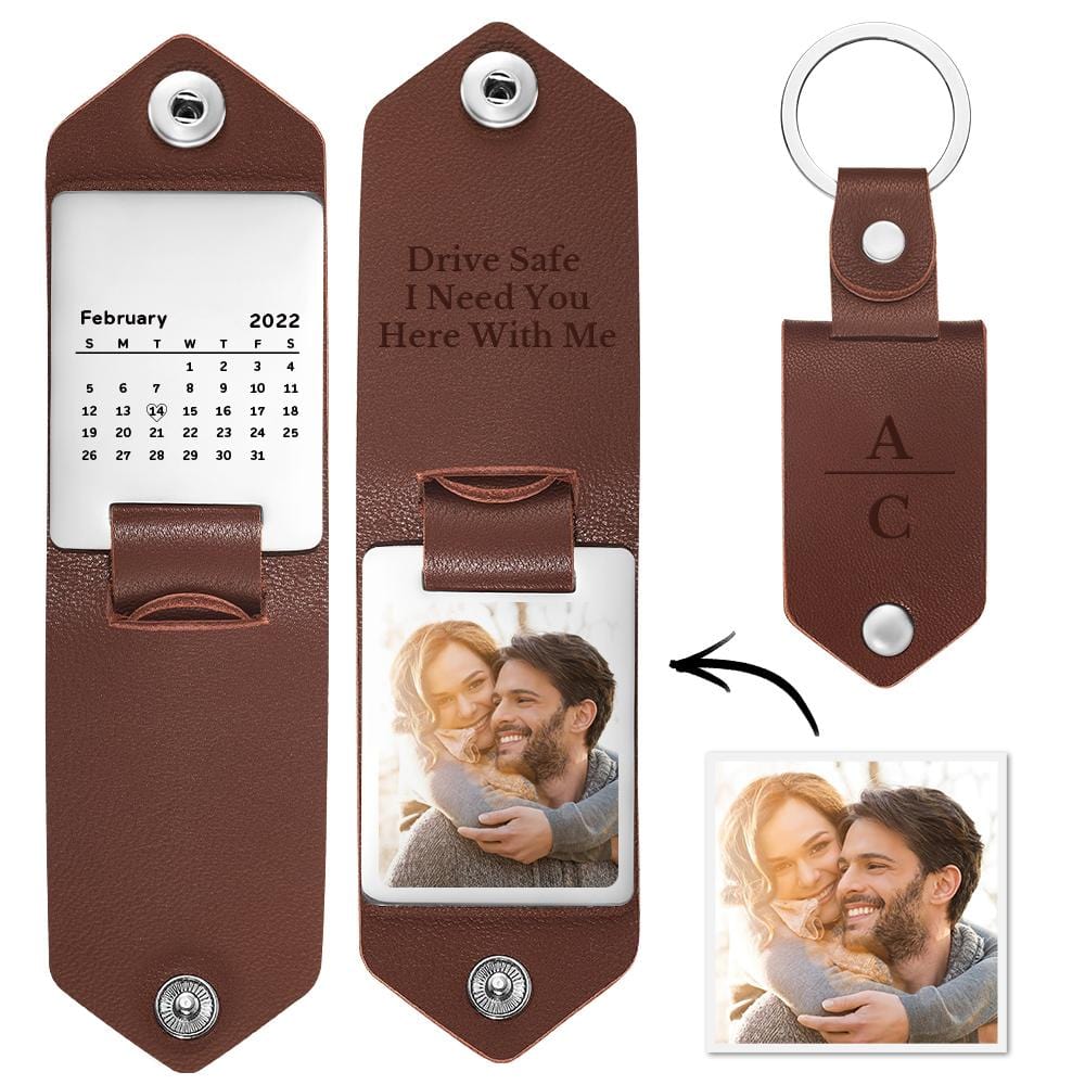 Drive Safe Keychain Personalized Leather Keychain Photo Calendar Keychain For Boyfriend Husband