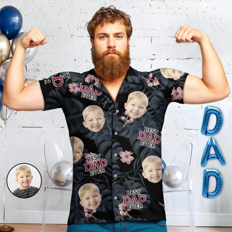 Personalized Photo Hawaiian Aloha Shirt Gift For Dad/Grandpa Best Daddy Ever – Black